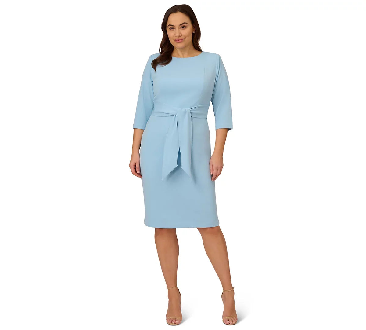 Adrianna Papell Plus Size AP1D103175 Crew-Neck Knee-Length Crepe Cocktail Dress Tie