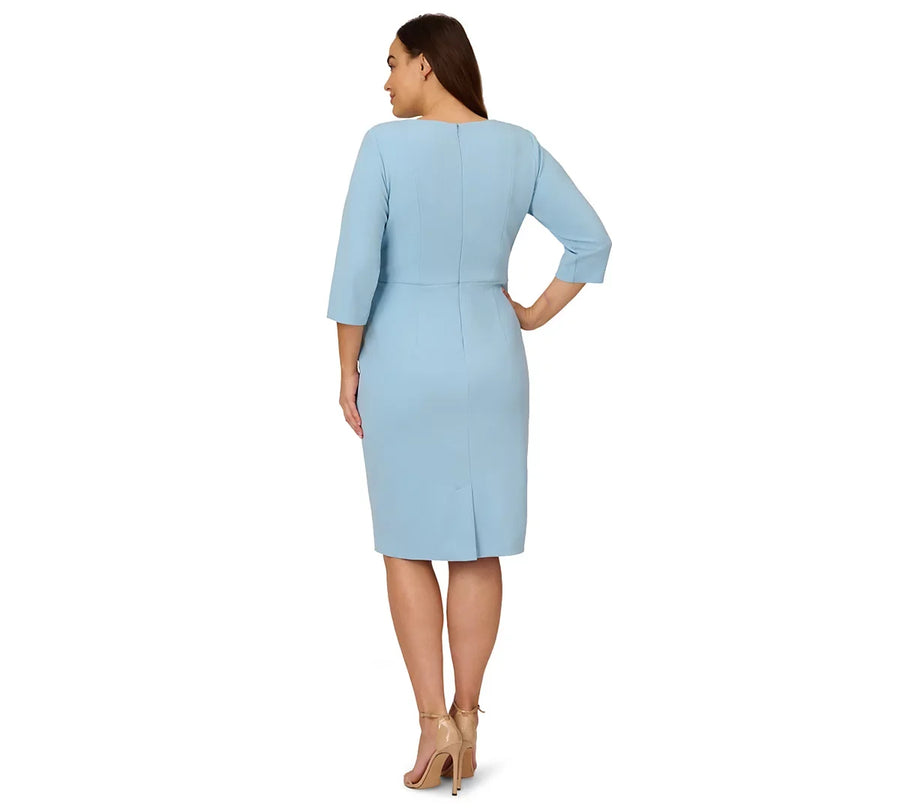 Adrianna Papell Plus Size AP1D103175 Crew-Neck Knee-Length Crepe Cocktail Dress Tie