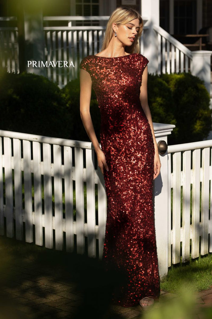 Bateau Floor-Length Sequin Cowl Back Plus Size Dress Primavera 3796