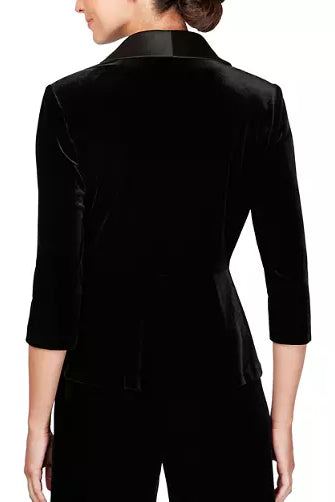 Alex Evenings Velvet Blouse with Modified Peplum - BLACK - Back