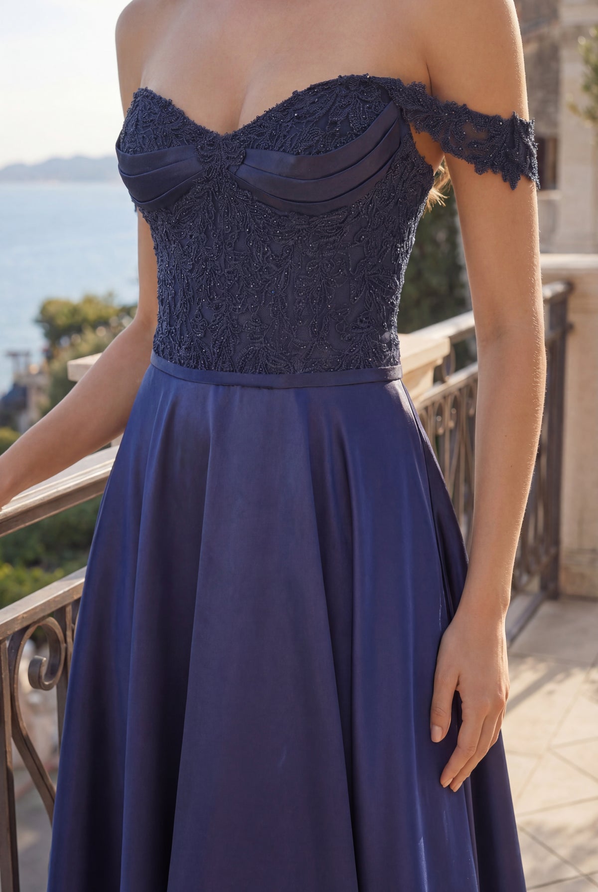 Lace Up Off Shoulder Formal Evening Gown