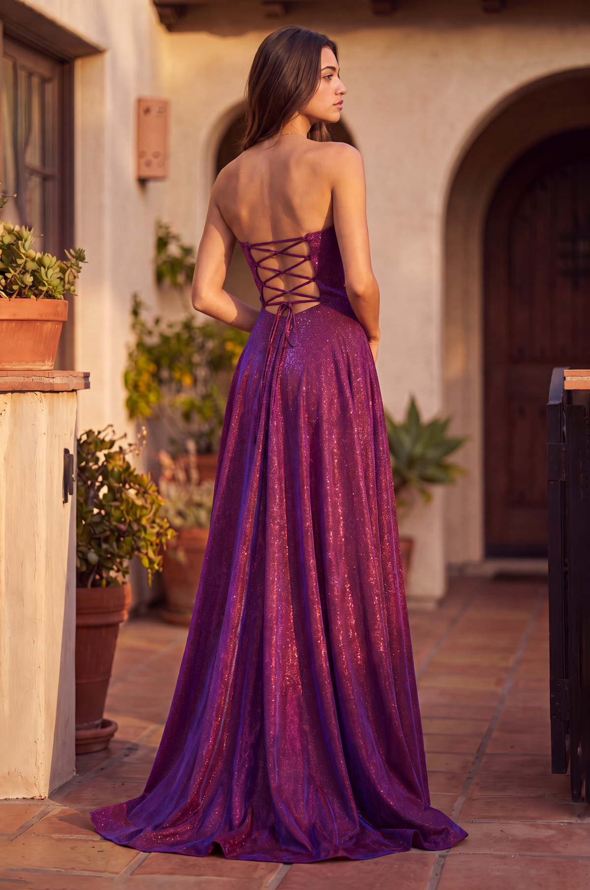 1411 Burgundy metallic formal dress