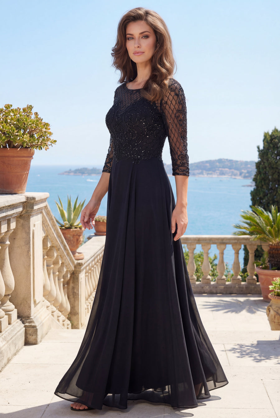 Long Sleeve Hand Beaded Mother of The Bride Dress