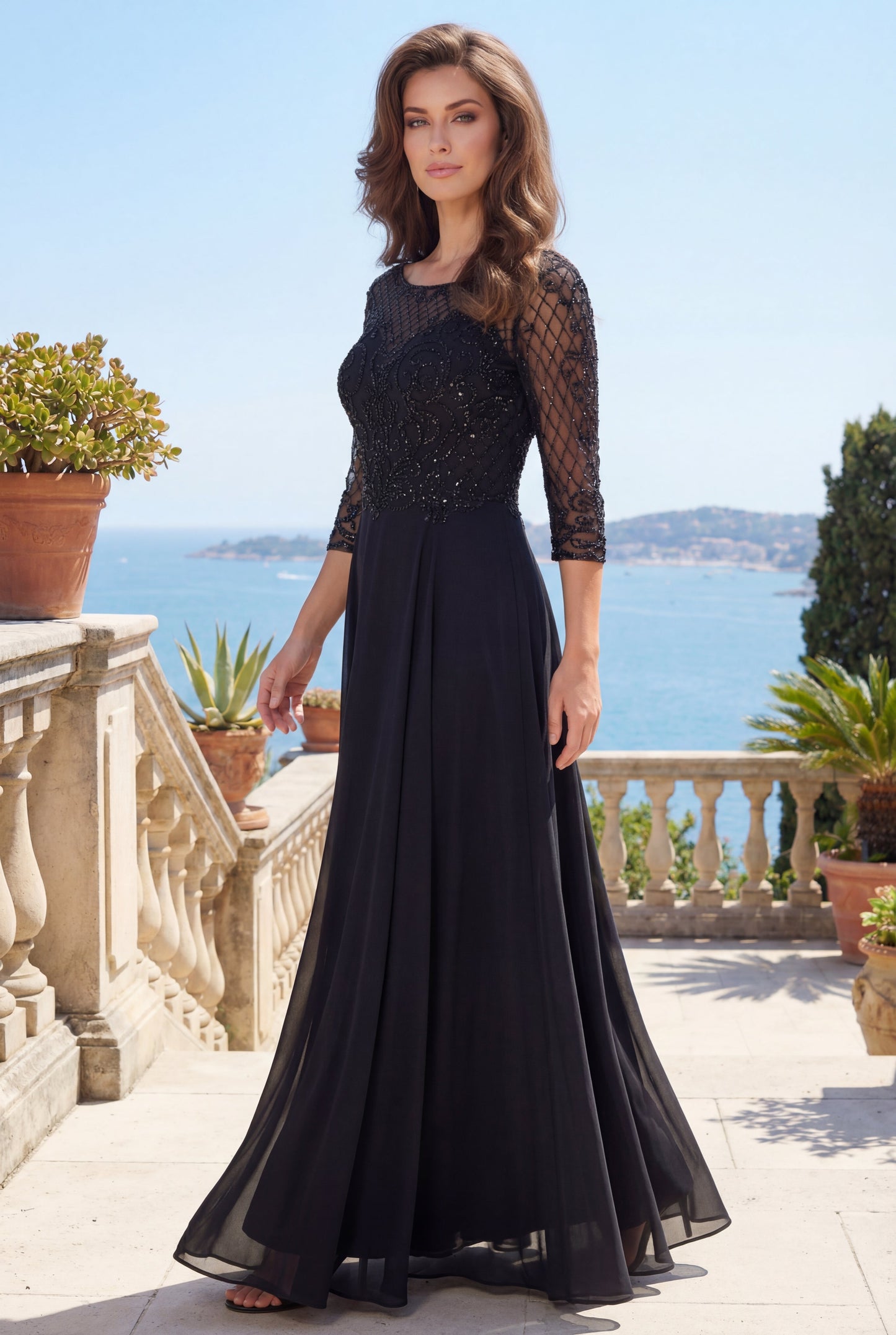 Long Sleeve Hand Beaded Mother of The Bride Dress