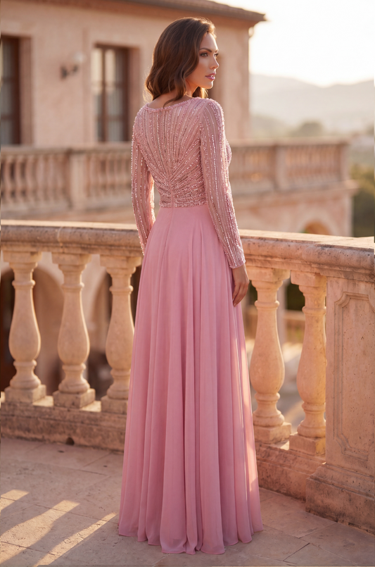 Long Sleeve Beaded Mother of the Bride Dress Wholesale