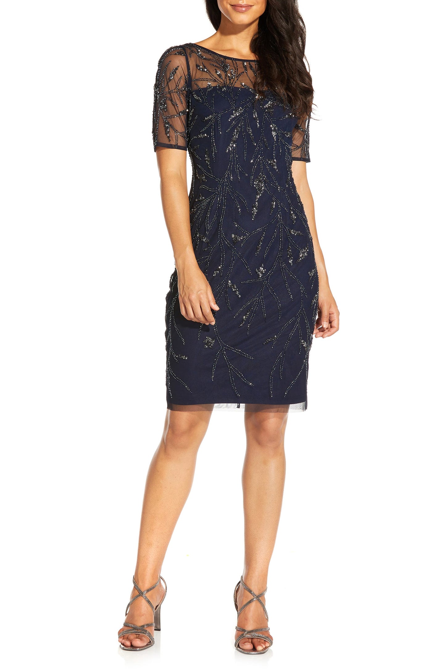 Adrianna Papell AP1E208090 Short Beaded Sheath Cocktail Dress