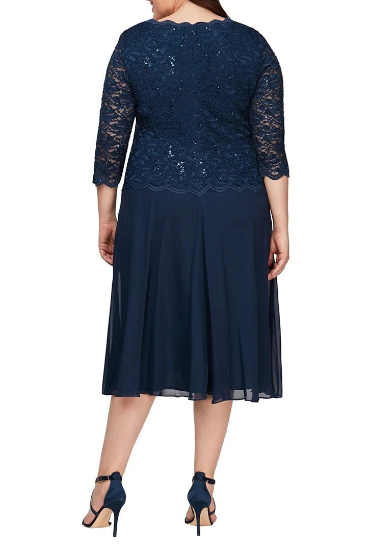 Alex Evenings lace & chiffon dress (Plus Size) - Wholesale - NAVY - Back 