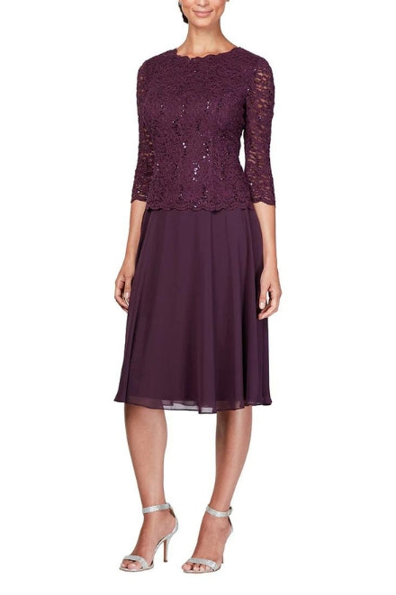 Alex Evenings lace & chiffon dress (Plus Size) - Wholesale - PLUM - Front 