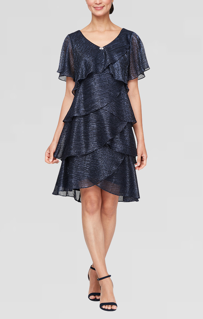 SL Fashions Shimmer Chiffon Tiered Short Dress 9155124