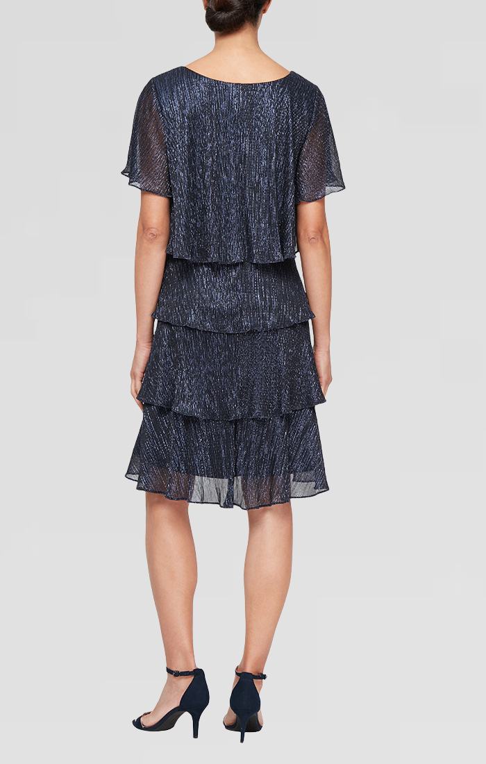SL Fashions Shimmer Chiffon Tiered Short Dress 9155124