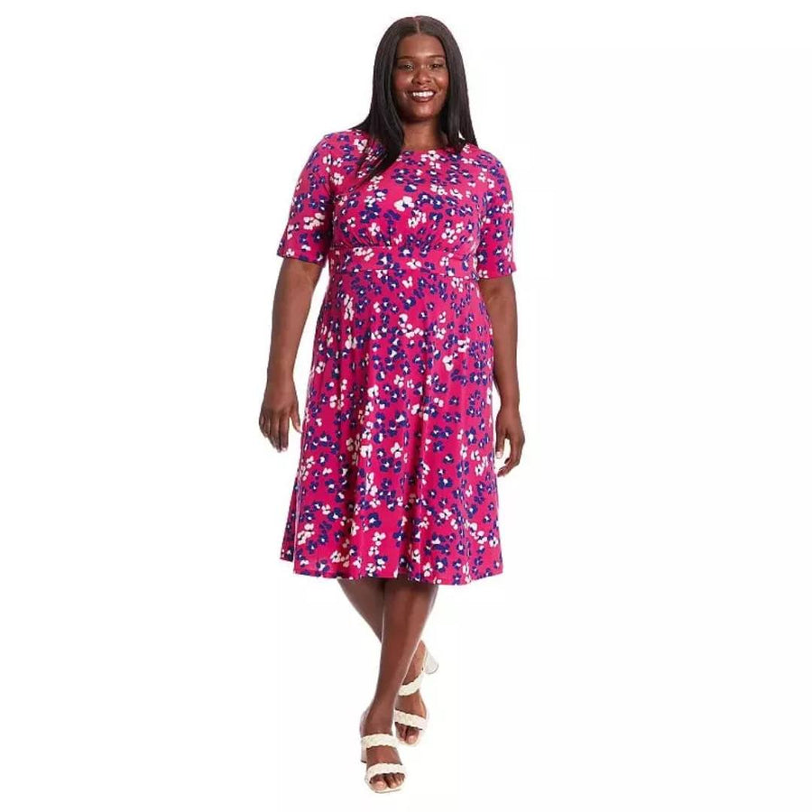 Jewel Neck Midi Jersey Occasion A-Line Dress London Times T7059W