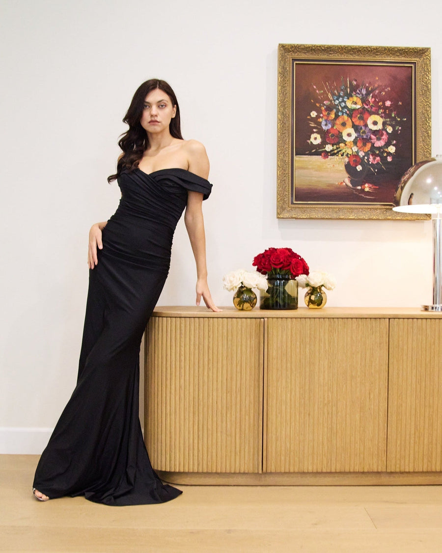 Floor Length Stretch Formal Off Shoulder Dress