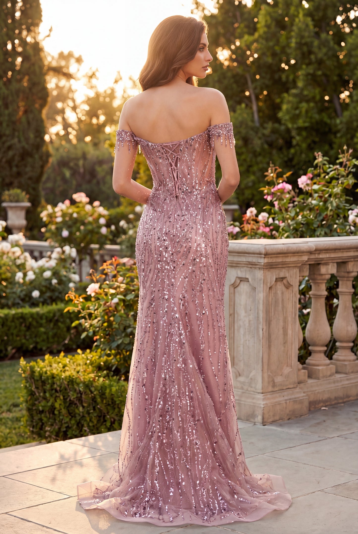 Tailored Off Shoulder Sequin Prom Formal Dress
