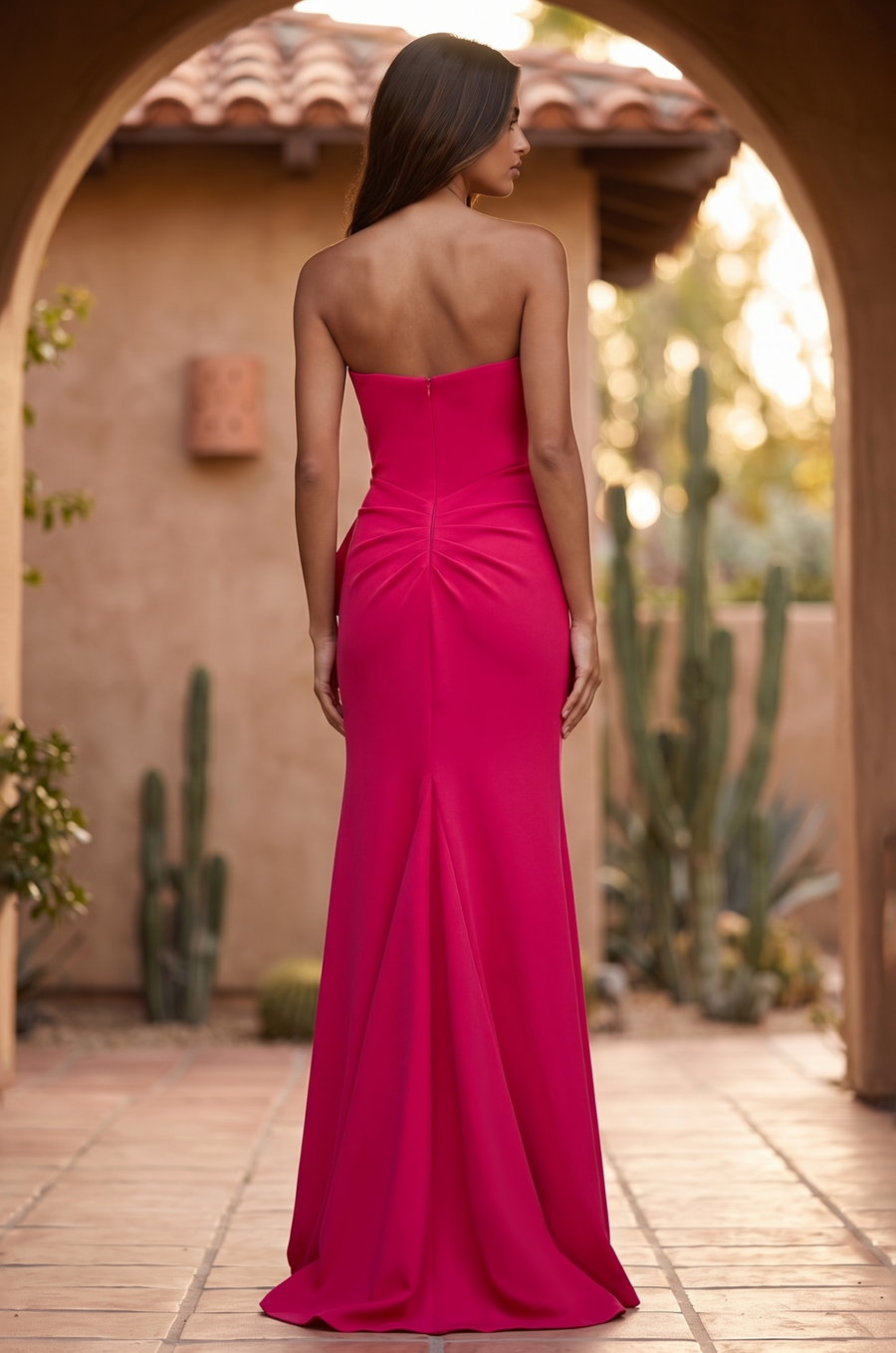 Figure Hugging Fitted Strapless Formal Dress - Fuchsia