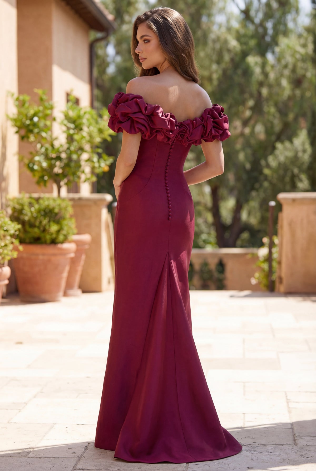 Tiered Sleeve Long Formal Evening Dress