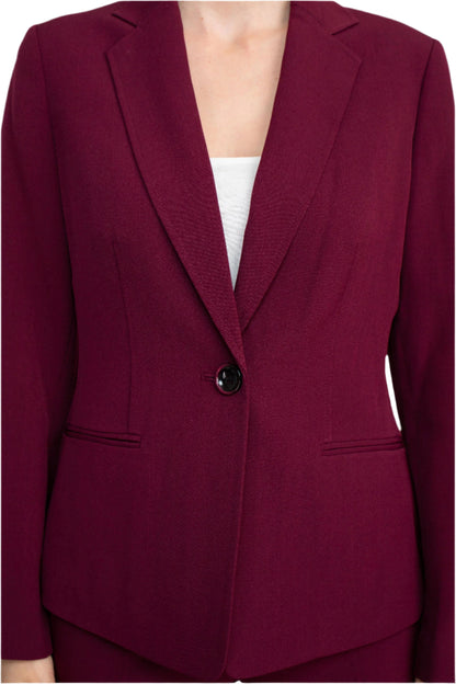 Le Suit Notched Collar One Button Jacket With Button Hook Zipper Closure Pockets Crepe Pants Suit (Petite)