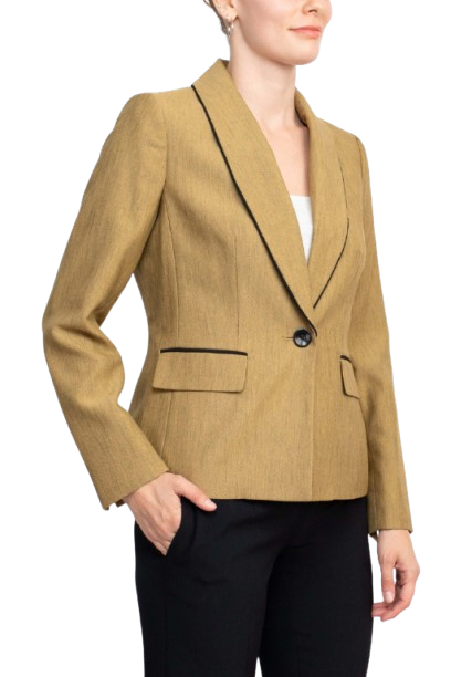 Le Suit Shawl Collar Long Sleeve Mini Herringbone Pant Suit - DIJON BLACK - Side