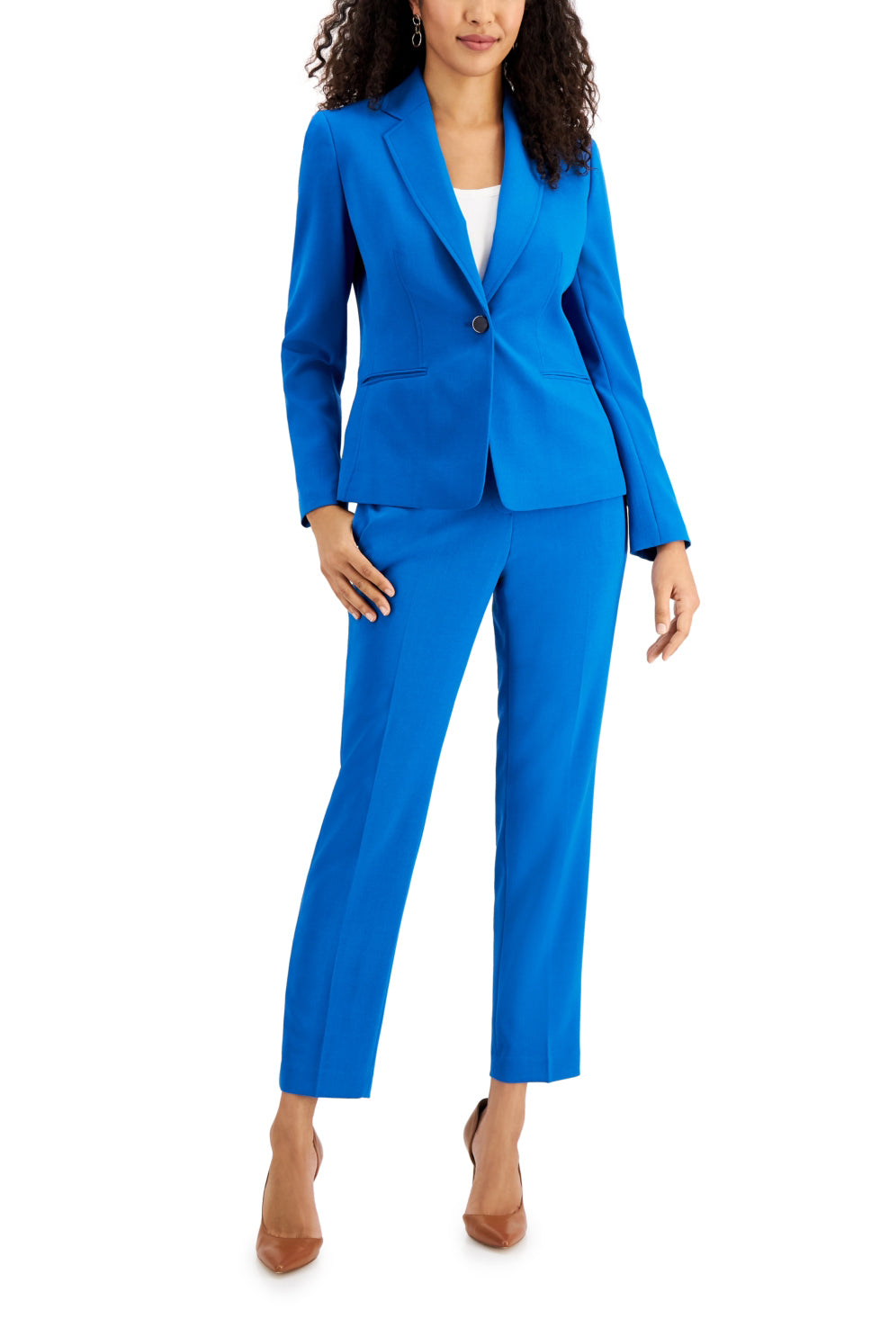 Le Suit Notched Collar 1 Button Jacket with Button Hook Zipper Closure Pants (Two Piece Set) - Wholesale - BLUE - Front 