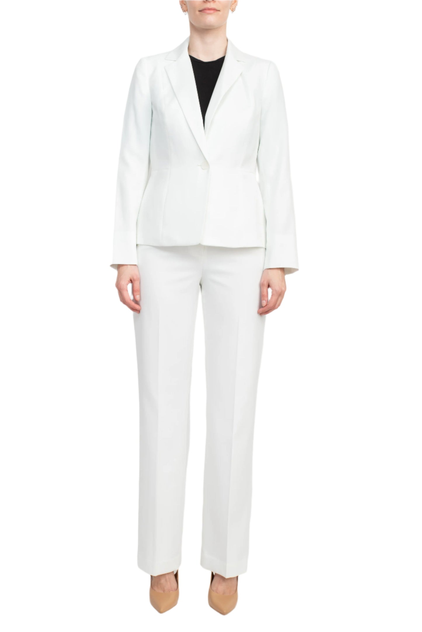 Le Suit Notched Collar 1 Button Jacket with Button Hook Zipper Closure Pants (Two Piece Set) - VANILLA ICE - Front 