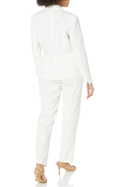 Le Suit Notched Collar One Button Closure with Mid Rise Zipper Pant - VANILLA ICE - Back