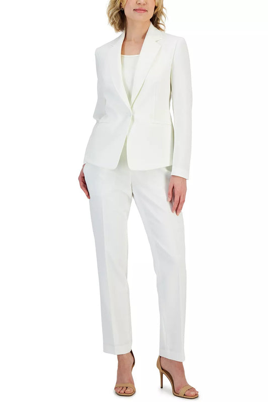 Le Suit Notched Collar One Button Closure with Mid Rise Zipper Pant - VANILLA ICE - Front