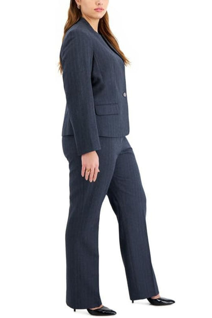 Le Suit One-Button Collarless Straight-Leg Pantsuit (Plus Size)