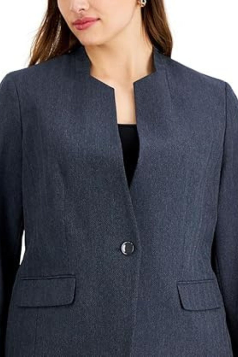 Le Suit One-Button Collarless Straight-Leg Pantsuit (Plus Size)