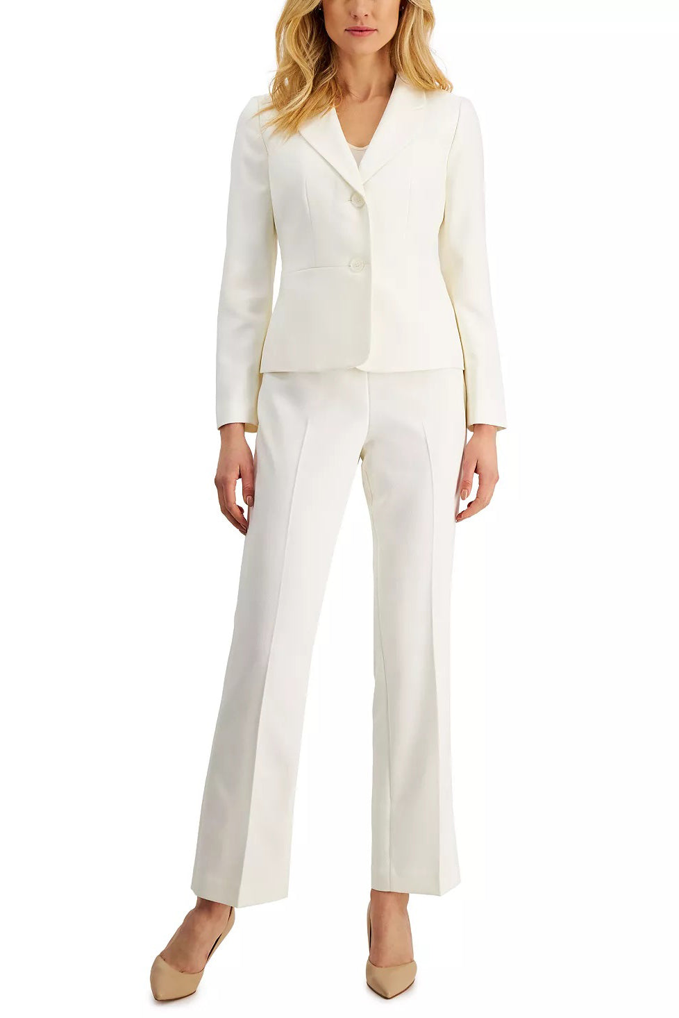 Le Suit Notched Collar Long Sleeve 2 Button Jacket with Mid Waist Straight Pant (2 Piece Set) - VANILLA ICE - Front 