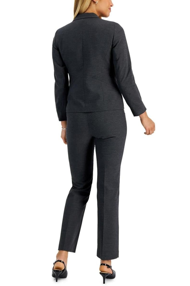 Le Suit Notch Collar Two Button Jacket Pantsuit ( Plus Size ) - BLACK GREY WHITE MLT - Back