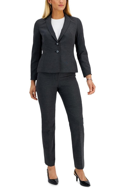 Le Suit Notch Collar Two Button Jacket Pantsuit ( Plus Size ) - BLACK GREY WHITE MLT - Front