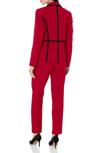 Le Suit Collared Jacket with Crepe Pant - FIRE RED BLACK - Back