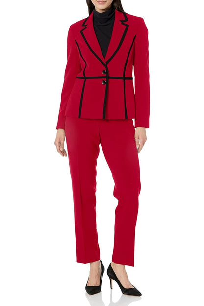 Le Suit Collared Jacket with Crepe Pant - FIRE RED BLACK - Front