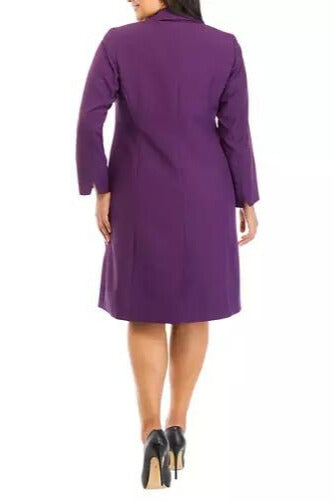 Le Suit Crepe Long Coat Sheath Dress - Plus Size - Wholesale - Plum - Back