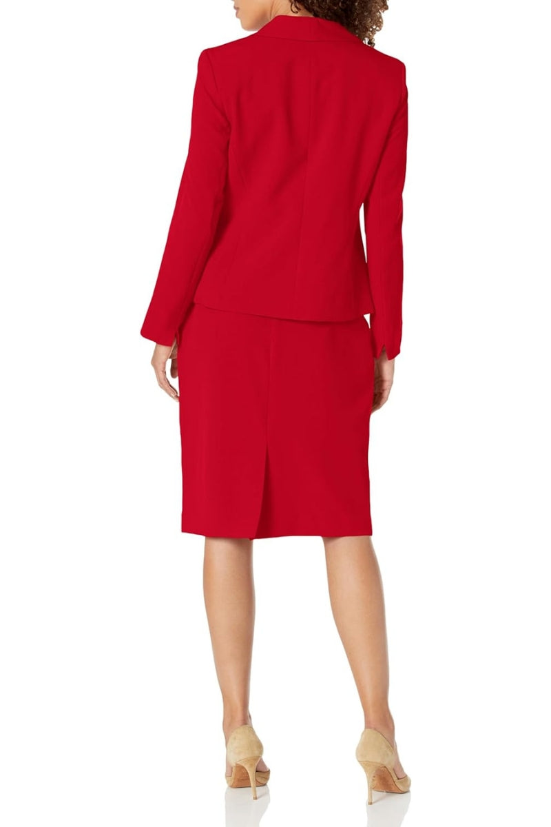 Le Suit Seamed Jacket & Slim Skirt Set - CHERRY - Back