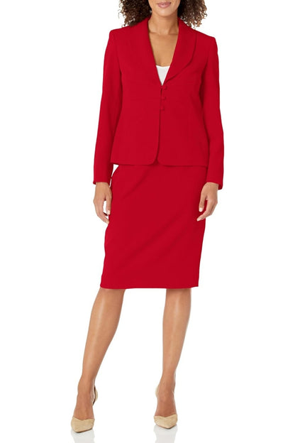 Le Suit Seamed Jacket & Slim Skirt Set - CHERRY - Front