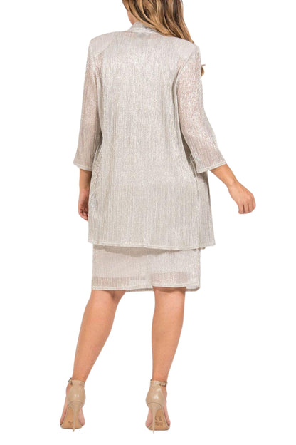 R&M Richards Scoop Neck 3/4 Sleeve Drape Front Metallic 2-Piece Jacket Dress (Plus Size) - CHAMPAGNE - Back