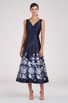 Tea-Length Mikado Floral Cocktail Dress Kay Unger 55111467