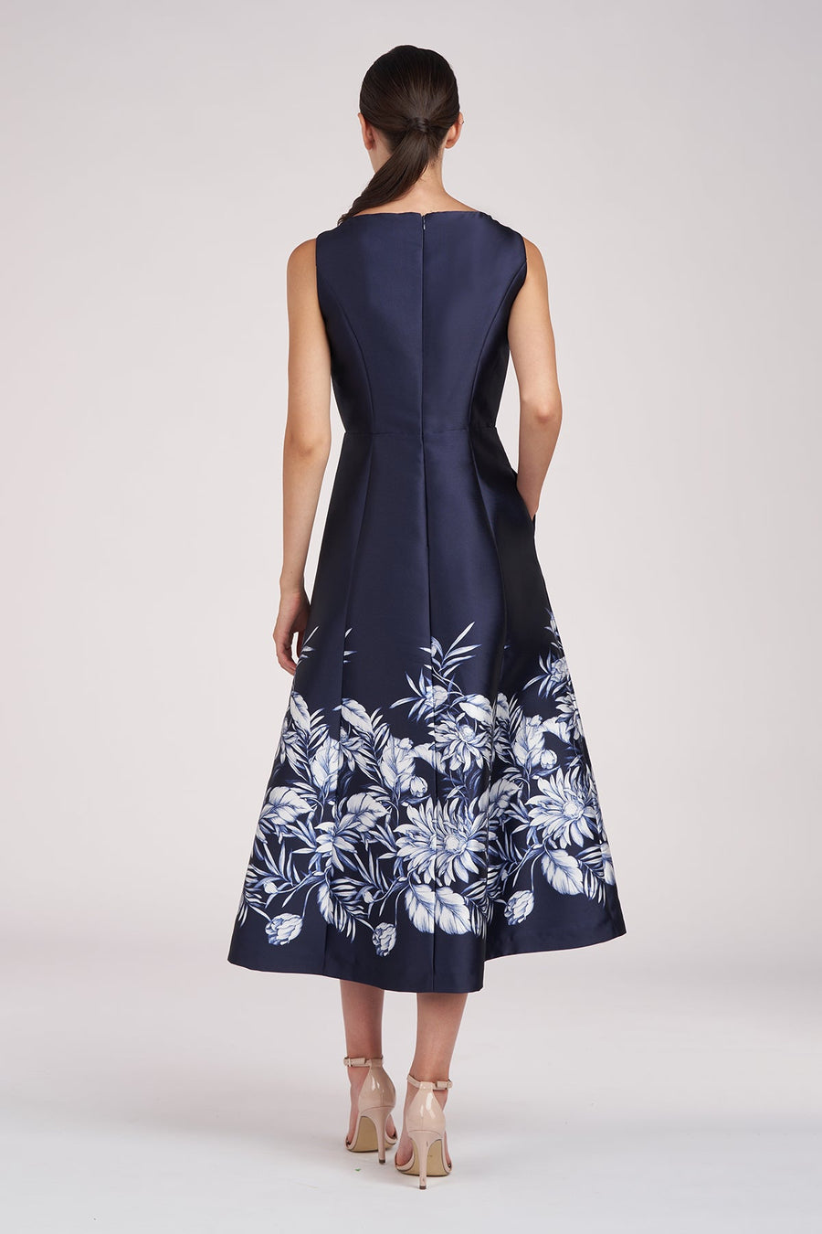 Tea-Length Mikado Floral Cocktail Dress Kay Unger 55111467