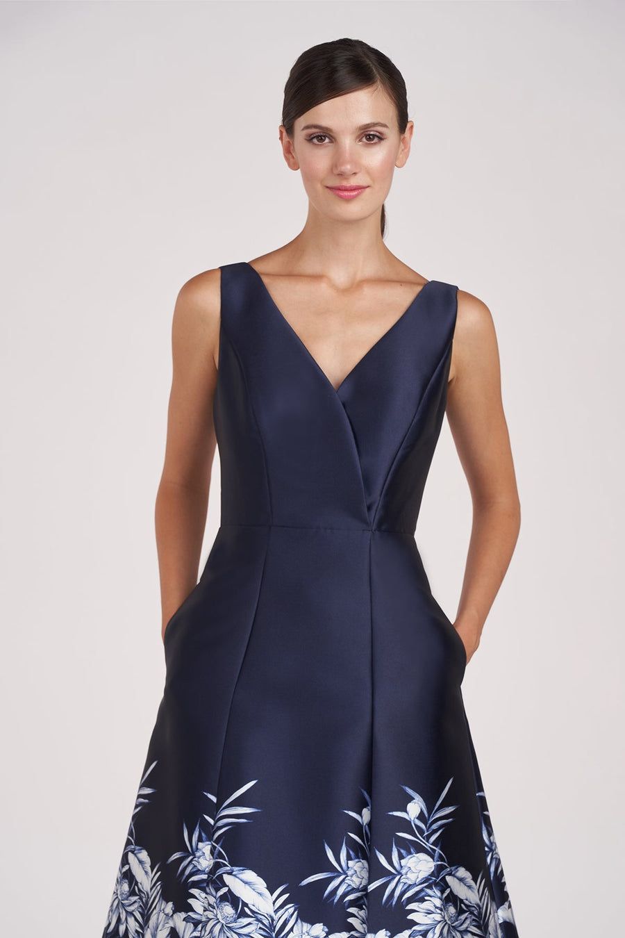 Tea-Length Mikado Floral Cocktail Dress Kay Unger 55111467