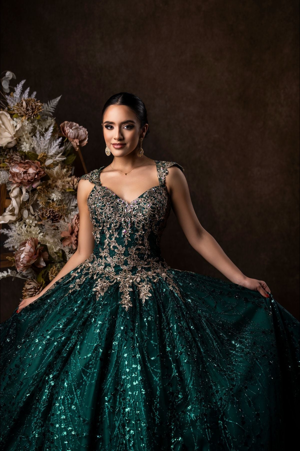 Floor Length Cap Sleeve Quinceanera Ball Gown
