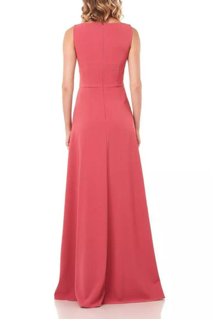 Kay Unger V-Neck Sleeveless Zipper Back Solid Stretch Crepe Jumpsuit - ROSE - Back