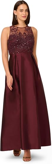 Illusion Floor-Length Satin Occasion A-Line Adrianna Papell AD5E211539