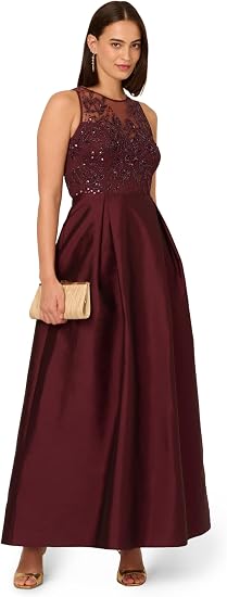 Illusion Floor-Length Satin Occasion A-Line Adrianna Papell AD5E211539