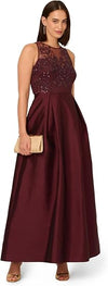 Illusion Floor-Length Satin Occasion A-Line Adrianna Papell AD5E211539