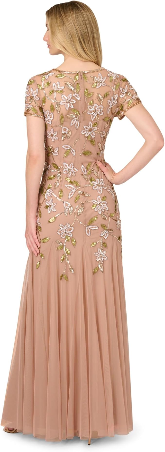 Crew/High-Neck Floor-Length Tulle Formal A-Line Adrianna Papell AP1E212960