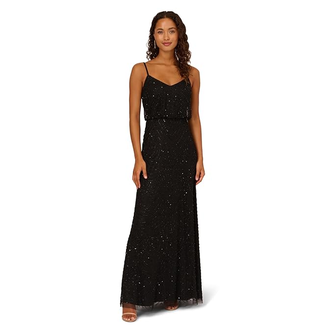 Spaghetti Strap Sequin Floor-Length Gown Adrianna Papell 91866700