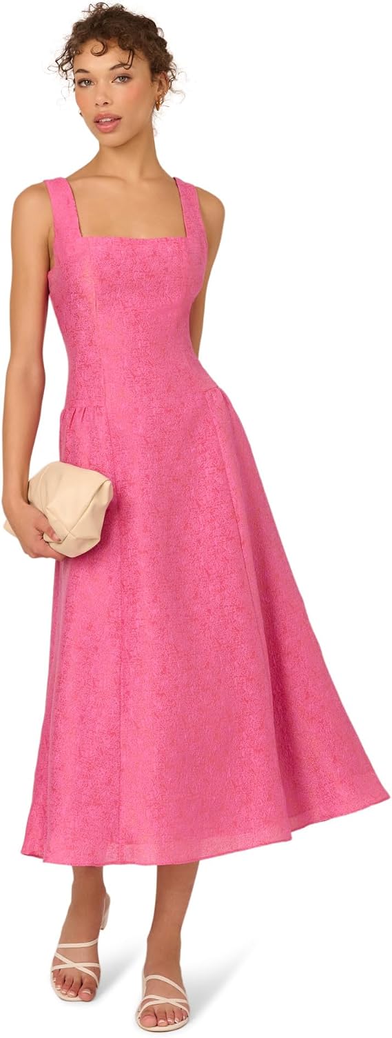 Square Midi Satin Occasion A-Line Dress Adrianna Papell AD3D106308