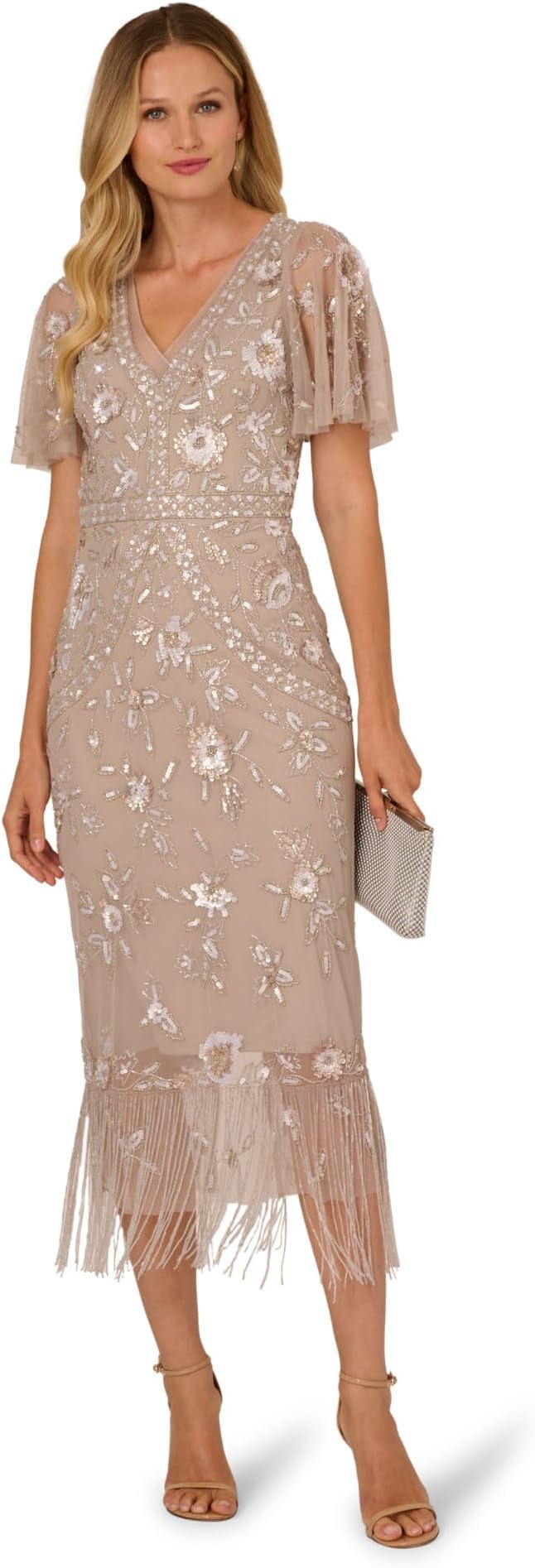V-Neck Midi Sequin Occasion Fit & Flare Adrianna Papell AP1E212716