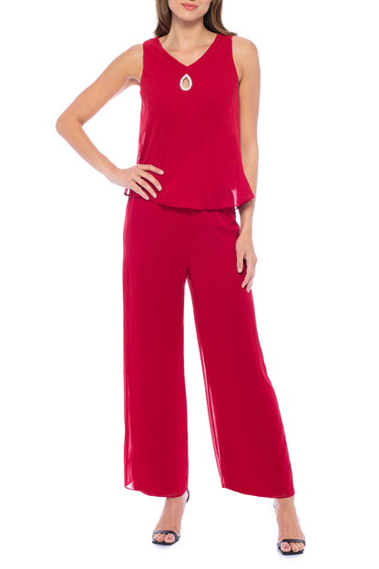 Marina V-Neck Sleeveless Embellished Straight Pants with 3/4 Sleeve Jacket (3pc Set).