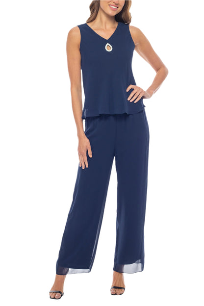 Marina V-Neck Sleeveless Embellished Straight Pants with 3/4 Sleeve Jacket (3pc Set)